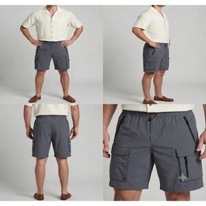 H&M Cargo Shorts Mens XL Gray Ripstop Stretch Zipped Pockets Relaxed Fit Outdoor